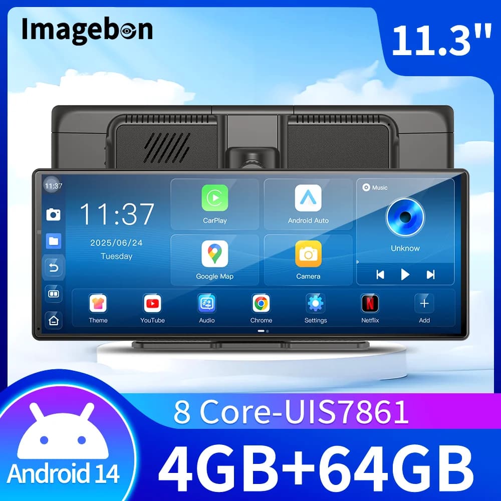 W60N 11.3'' 8 Core Android 14 4+64GB Lettore Multimediale con Carplay e Android Auto, WiFi 5G, Google Play, YouTube, Netflix, Aggiornamento OTA