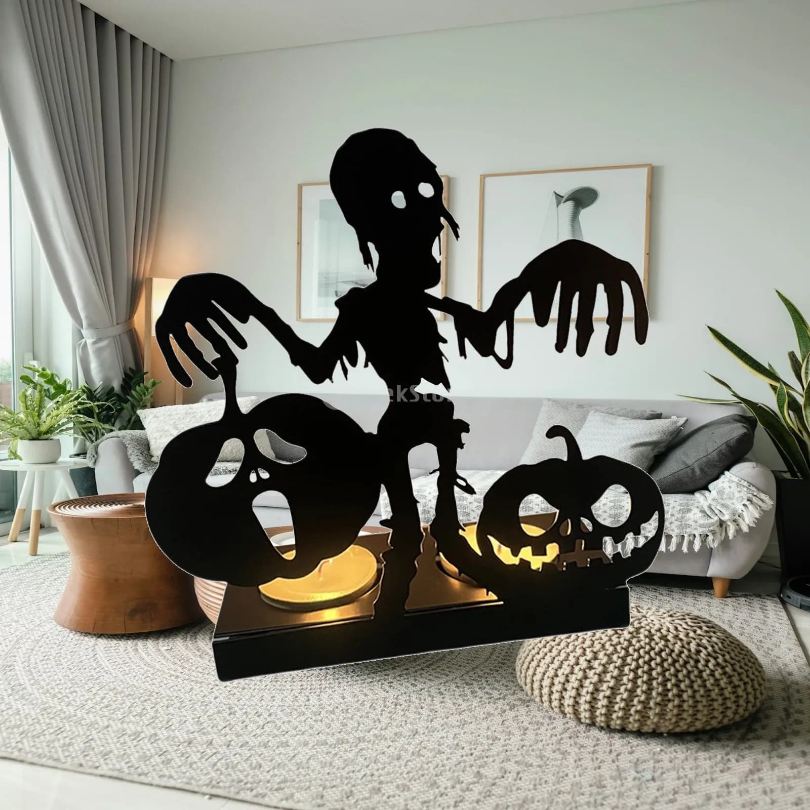 Metal Halloween Tealight Candle Holder Black Candlestick Silhouette Stand for Spooky Table Centerpiece Festival Decor