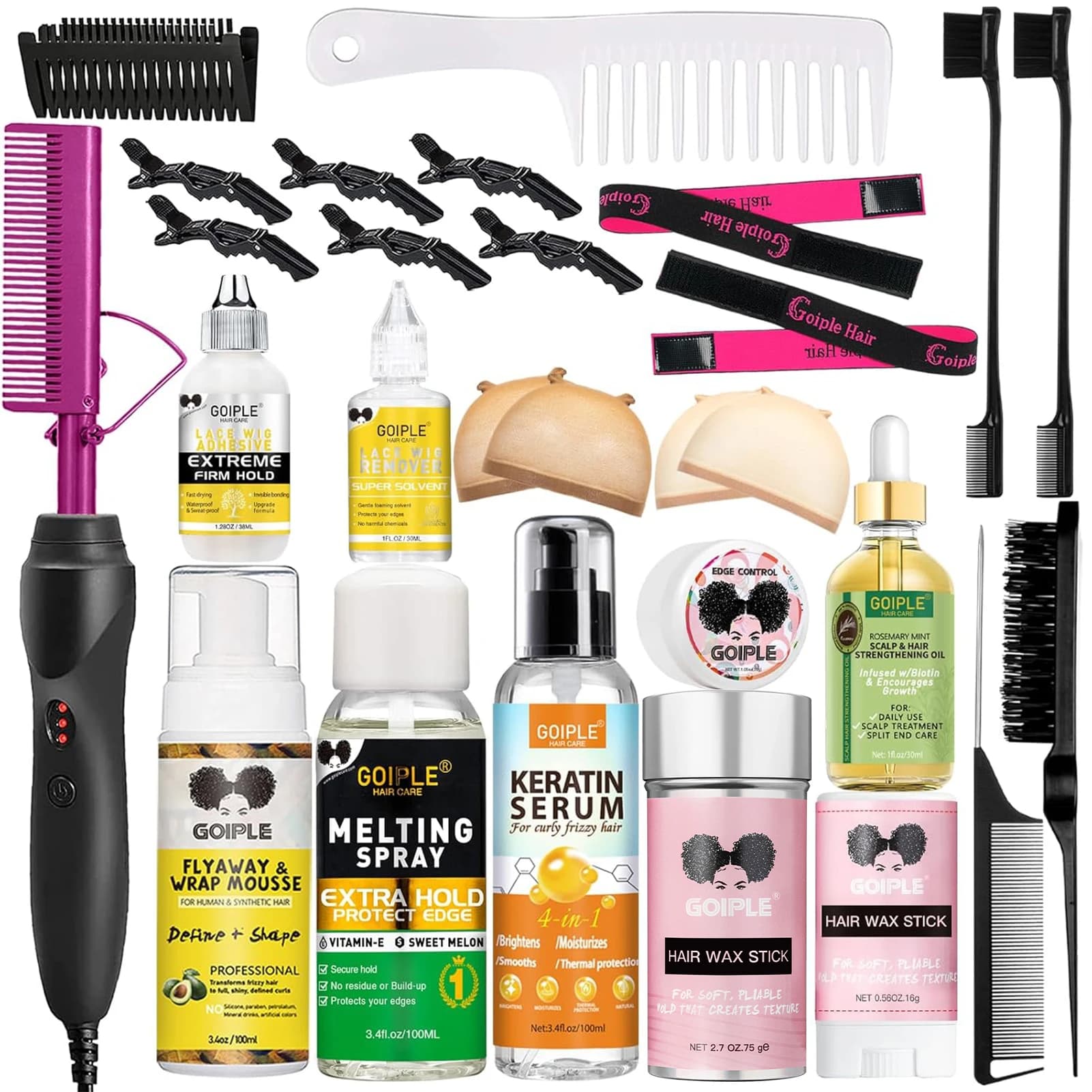 2-in-1 Electric Pettine Set for Straight and Ricci Hair, Hair Care Plate with Hair Care Products and Hair Installation Kit