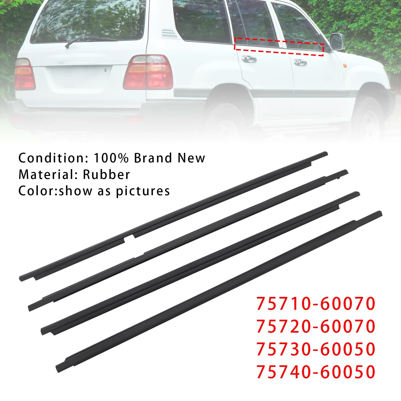 Artudatech 4PCS Guarnizione per modanatura esterna con cintura in vetro per porta per Land Cruiser LC100 98-07