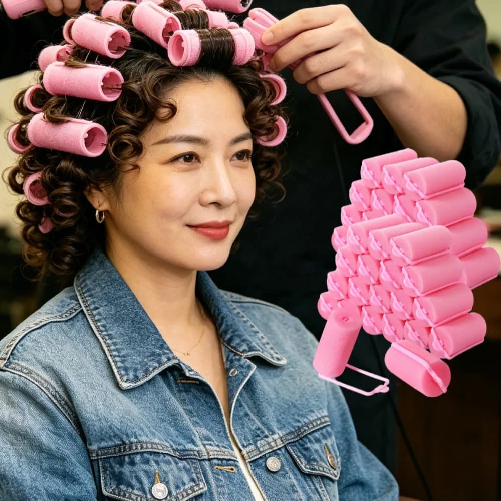 Set di 43 bigodini in spugna per capelli da donna, strumento flessibile per arricciare i capelli e pettine a coda di topo per lo styling e l'acconciatura