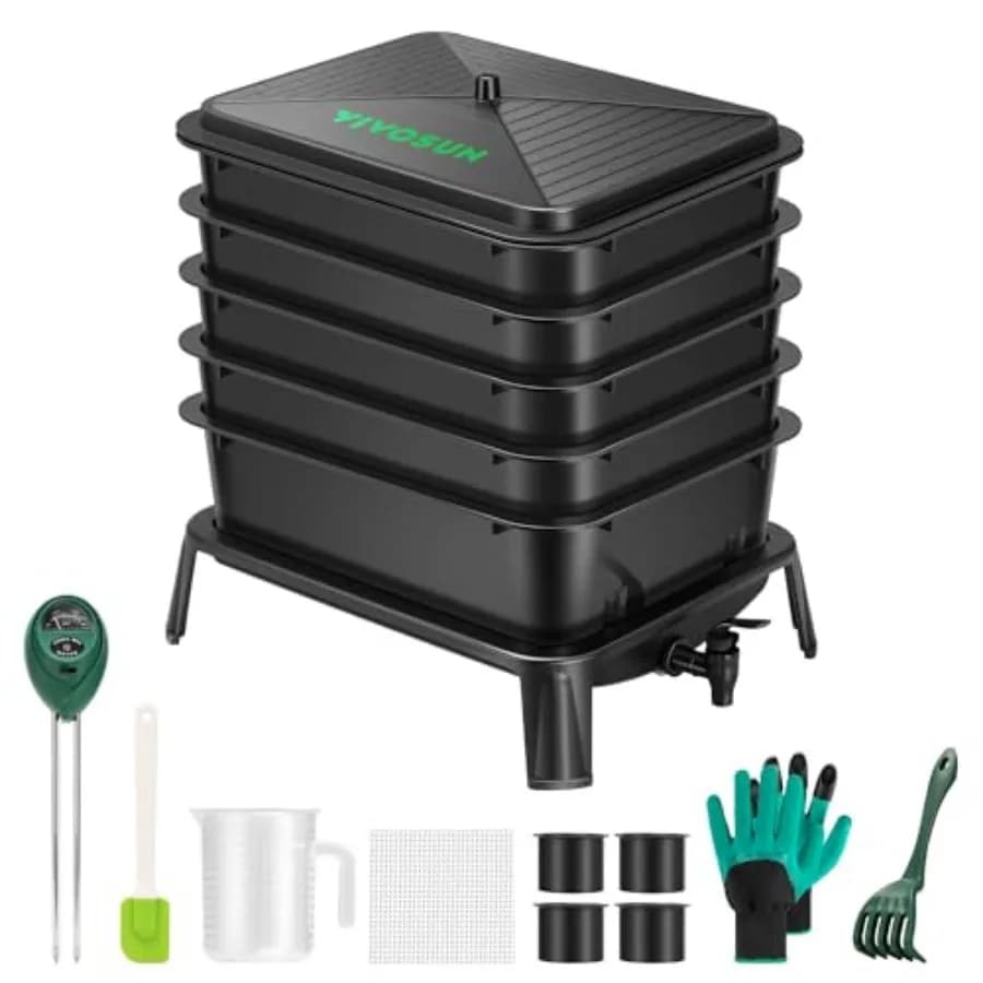 Composter per Vermi da 50L, Facile da Montare, Kit Completo per l'Allevamento di Vermi per il Riciclo dei Rifiuti Alimentari
