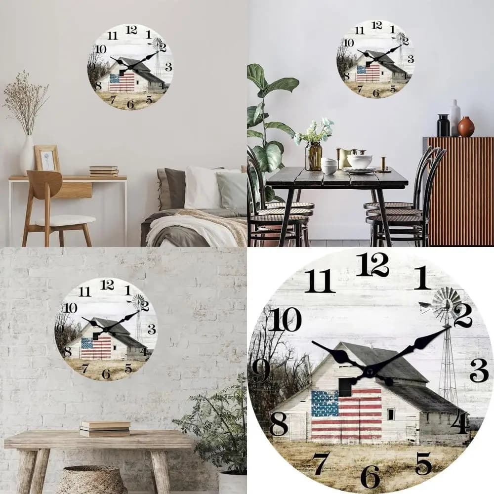 24 Inch Rustic Wood Silent Wall Clock, Home Furniture Battery in Living Room, Kitchen or Bedroom