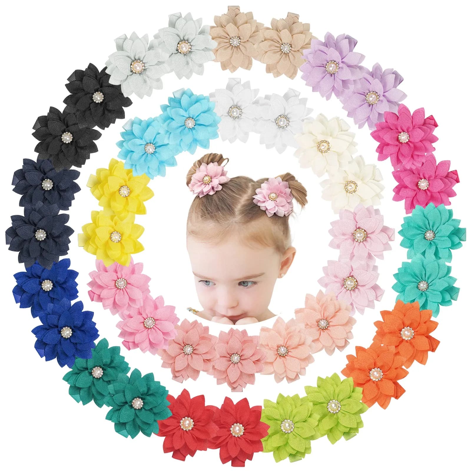 12 Pezzi Fiocchi per Capelli in Chiffon da 2 Pollici con Strass, Piccoli Fermagli per Capelli per Ragazze, Accessori per Capelli per Feste e Ritorno a Scuola