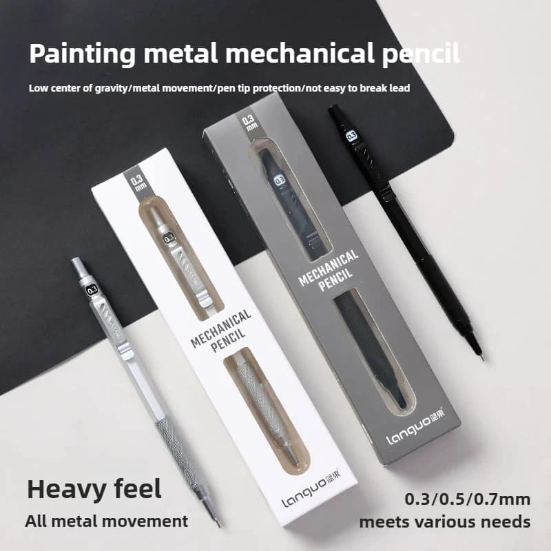 Low Gravity Metal Drawing Pencils 0.3 0.5 0.7 mm HB Art Sketch Writing Mechanical Pencil Leads School Office Supplies Stationery