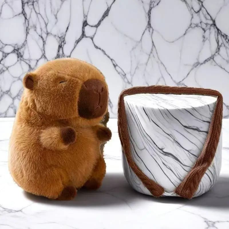 Peluche Kawaii di Capibara con Sciarpa Lavorata a Maglia, Animale di Peluche Accogliente, Regalo Carino di Capibara per Autunno e Inverno