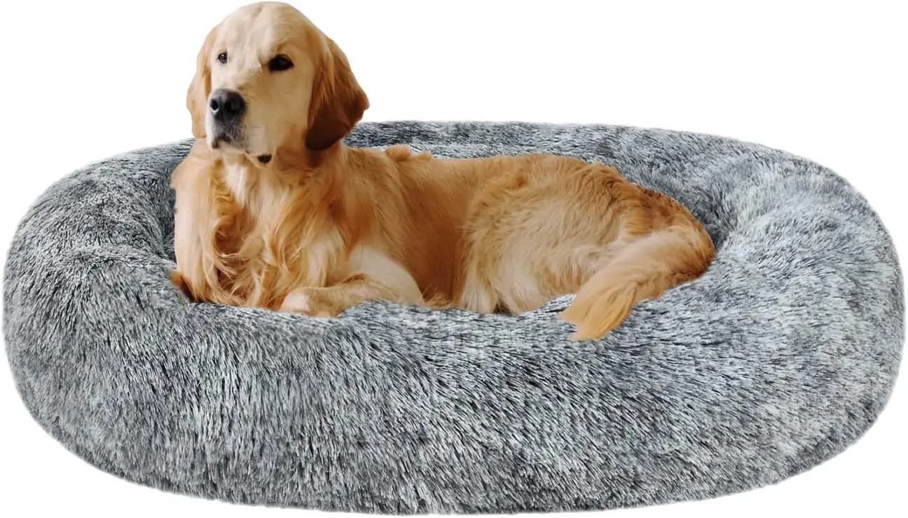 Cuccia Ovale Calmante per Cani, Letto per Gatti in Finta Pelliccia, Cuscino Rotondo Lavabile per Cani di Piccola e Media Taglia (XL Grigio)