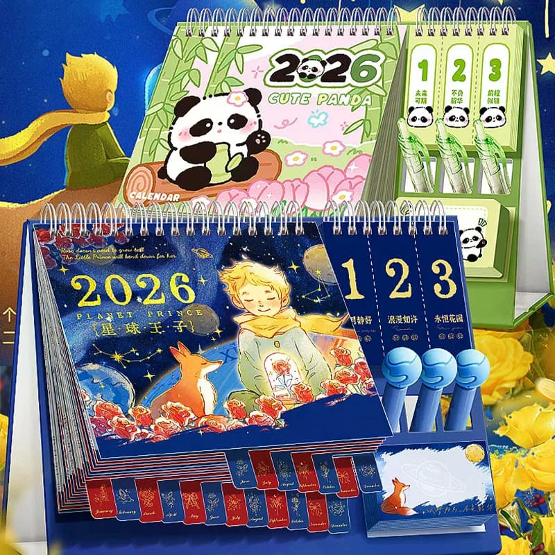 2026 Nuovo calendario da tavolo Calendario da tavolo multifunzionale Creativo Cartoon Holiday Conto alla rovescia Notebook Pianificatore di pianificazione giornaliera