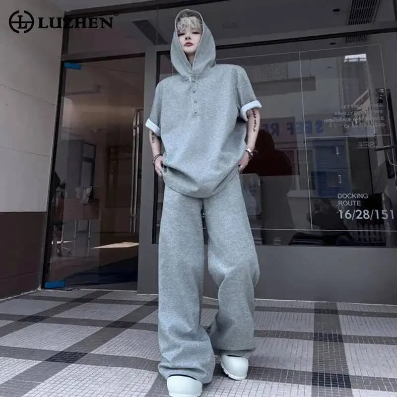 LUZHEN Original Tops Sleeve 2026 Short Summer Hoodies New Men's Loose Straight Casual Pants Fashion Street Two-piece Sets JY7334