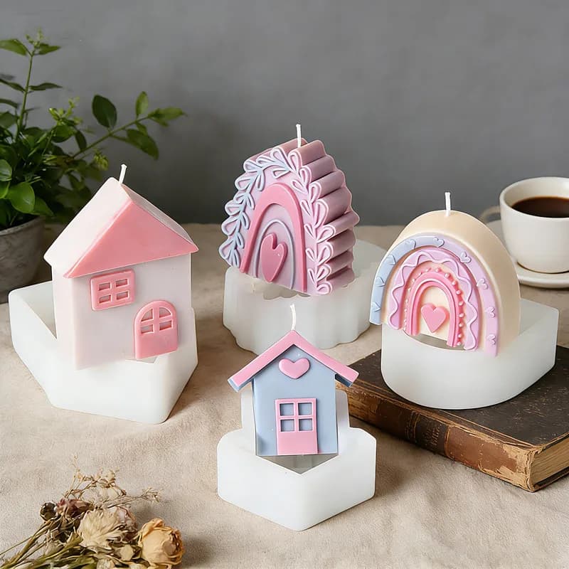 Stampi in Silicone per Candele a Forma di Casa 3D, Casa Arcuata a Cuore, Stampi in Silicone per Resina Fai-da-Te, Decorazioni per la Casa e Regali