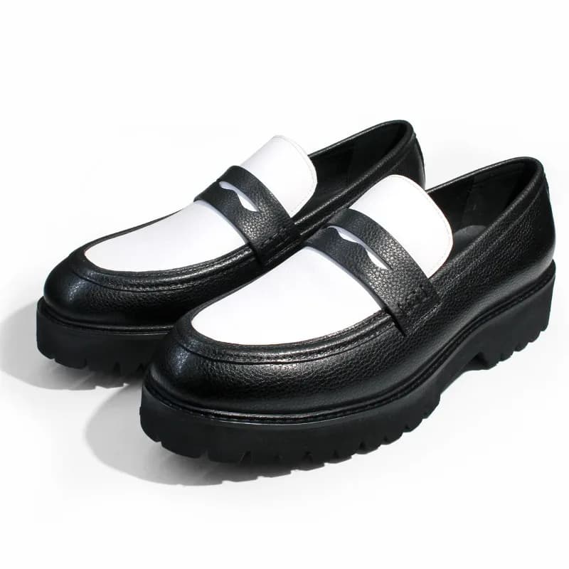 Nuove Scarpe Trendy in Stile Britannico Bianco e Nero, Mocassini Slip-On da Uomo