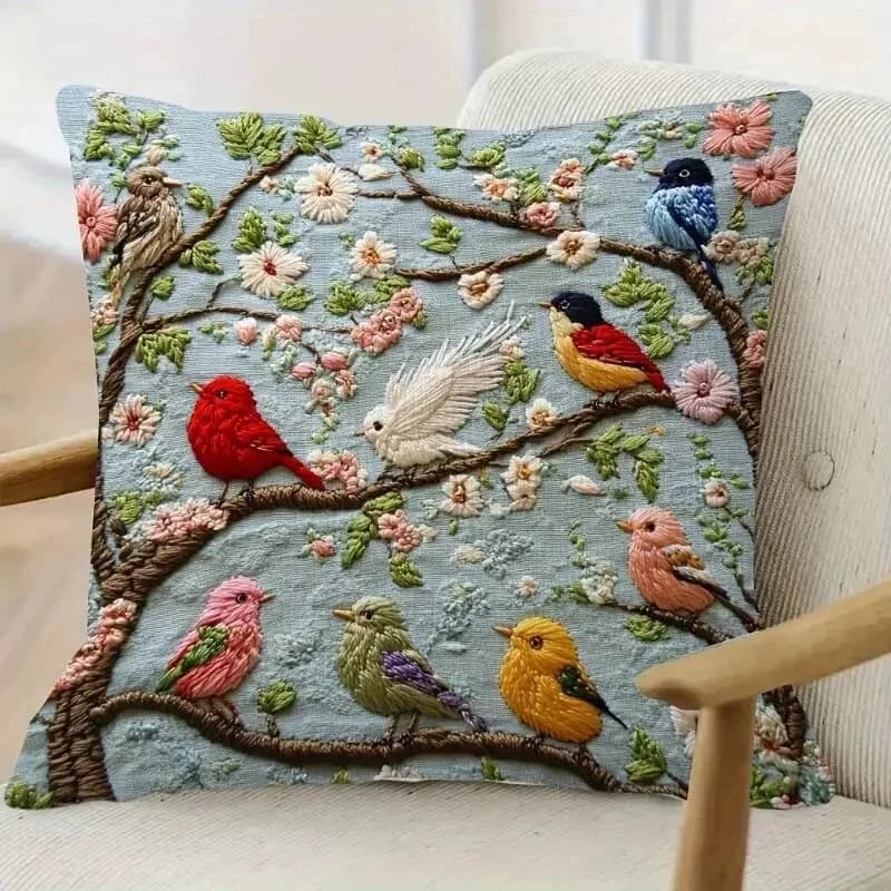VIKAMA Federa Decorativa Cinese con Motivi Floreali e Uccelli, Morbida e Delicata sulla Pelle, in Velluto Pesca, per Divano, Cuscino da Letto, Decorazione Casa