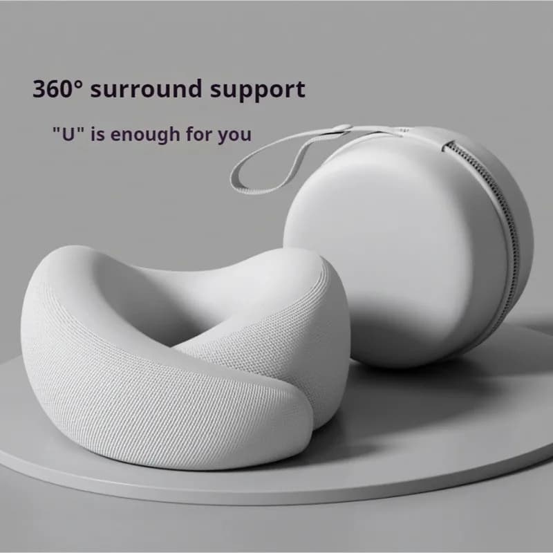 Cuscino da Viaggio a Forma di U in Memory Foam per Aereo, Auto, Ufficio, Supporto Cervicale con Scatola Portatile