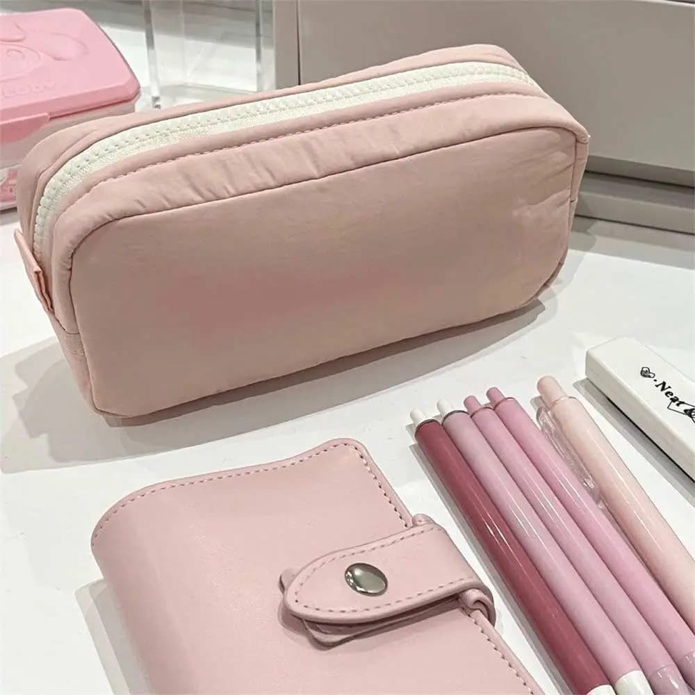 Semplicità di alta qualità Borsa per penne in tinta unita Design con cerniera Astuccio per matite di grande capacità Organizzatore di cancelleria portatile Ufficio scolastico