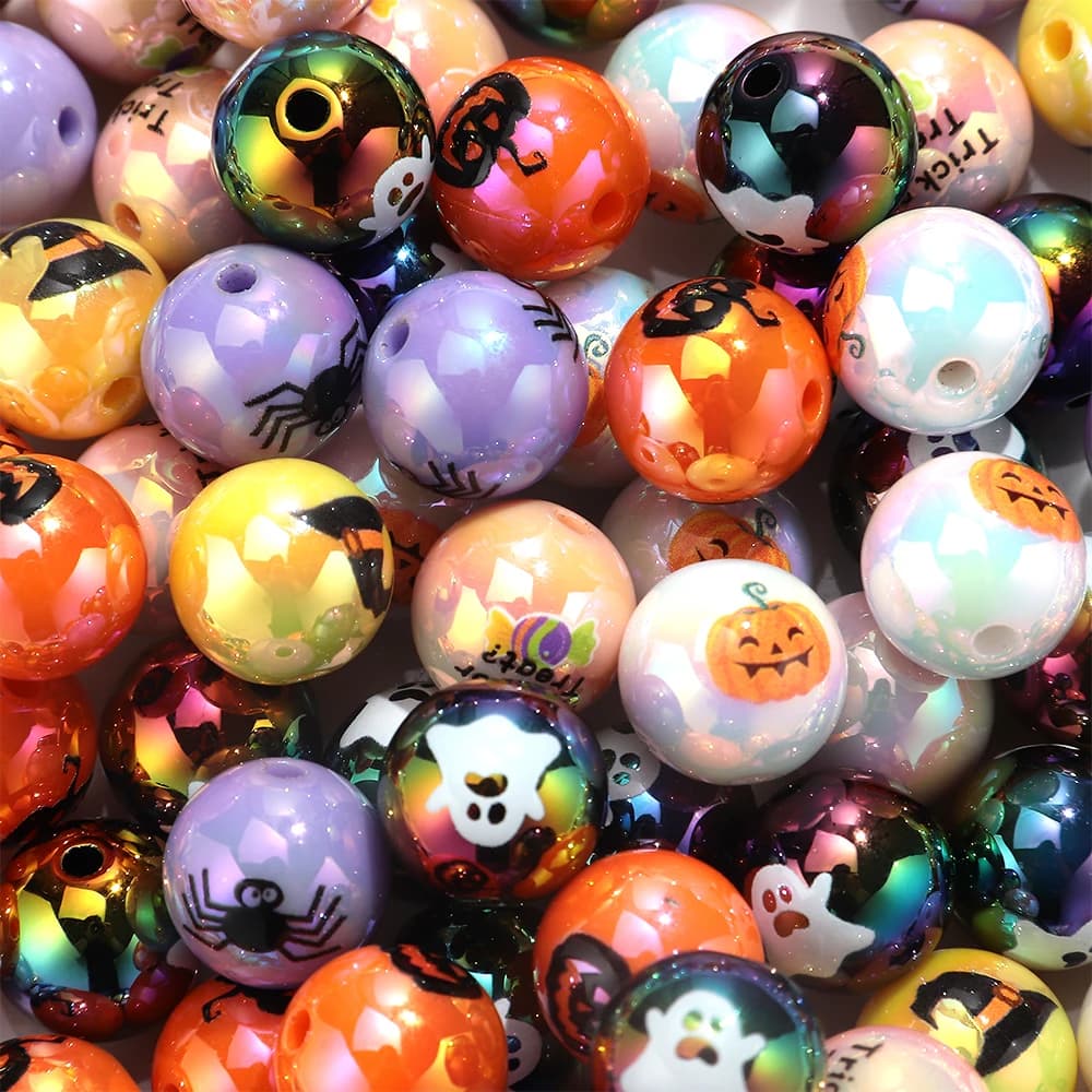 16mm Halloween Ghost Pumpkin Paint Acrylic Beads for DIY Jewelry Bracelets Necklaces And Decorative Accessories