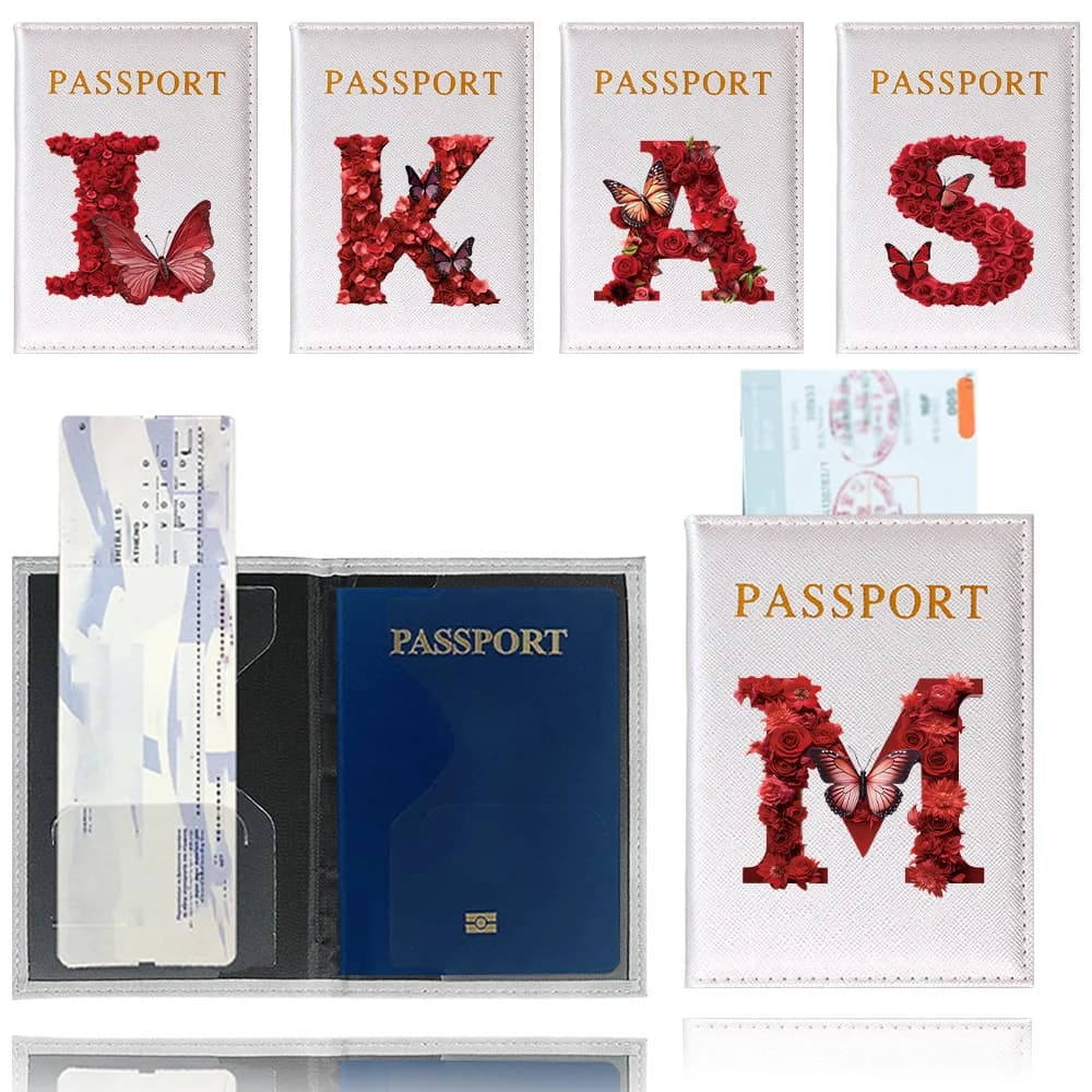 Custodia per passaporto, copripassaporto unisex, porta passaporto da viaggio, custodia protettiva per passaporti, serie con motivo rosa rossa