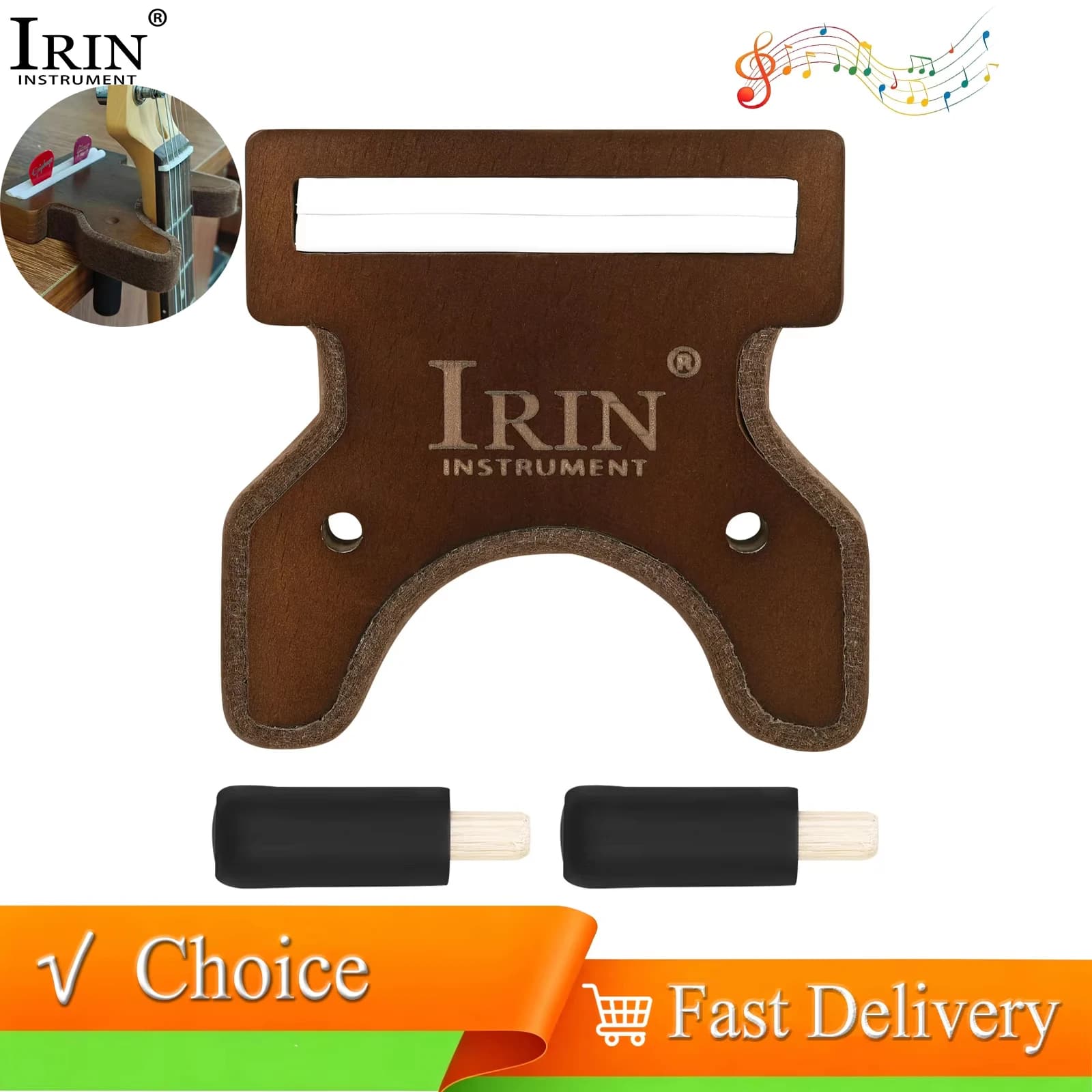 IRIN Wooden Guitar Pick Box Dual‑Function Pick Holder Headstock Mount Accessory for Guitar Ukulele Pick Storage Organization