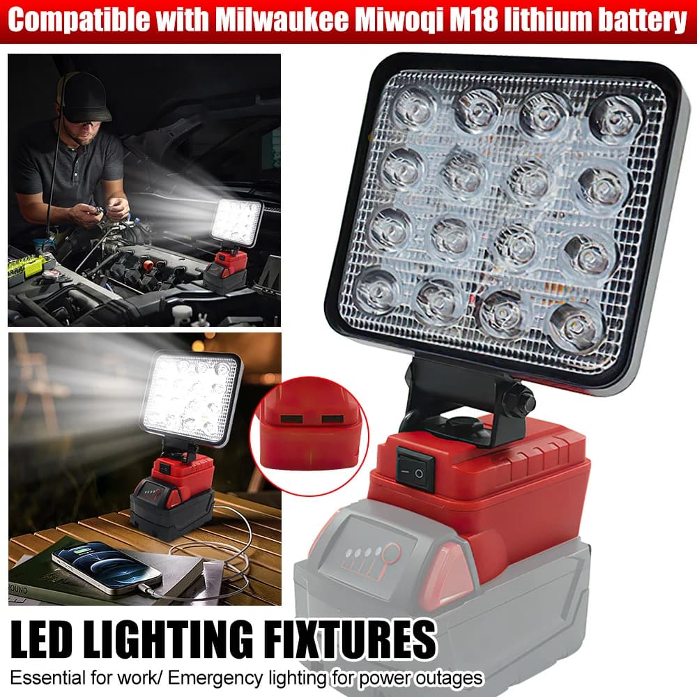 Lampada da lavoro portatile a LED per Milwaukee 18V M18 Batteria Proiettore di emergenza Torcia da campeggio Torcia a LED senza fili portatile