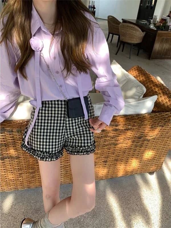 Pantaloncini Casual da Donna a Vita Alta, Stile Coreano, a Pieghe, Floreali, a Gamba Larga, Sottili, Morbidi, Versatili, a Quadri, Estivi, Effetto Snellente