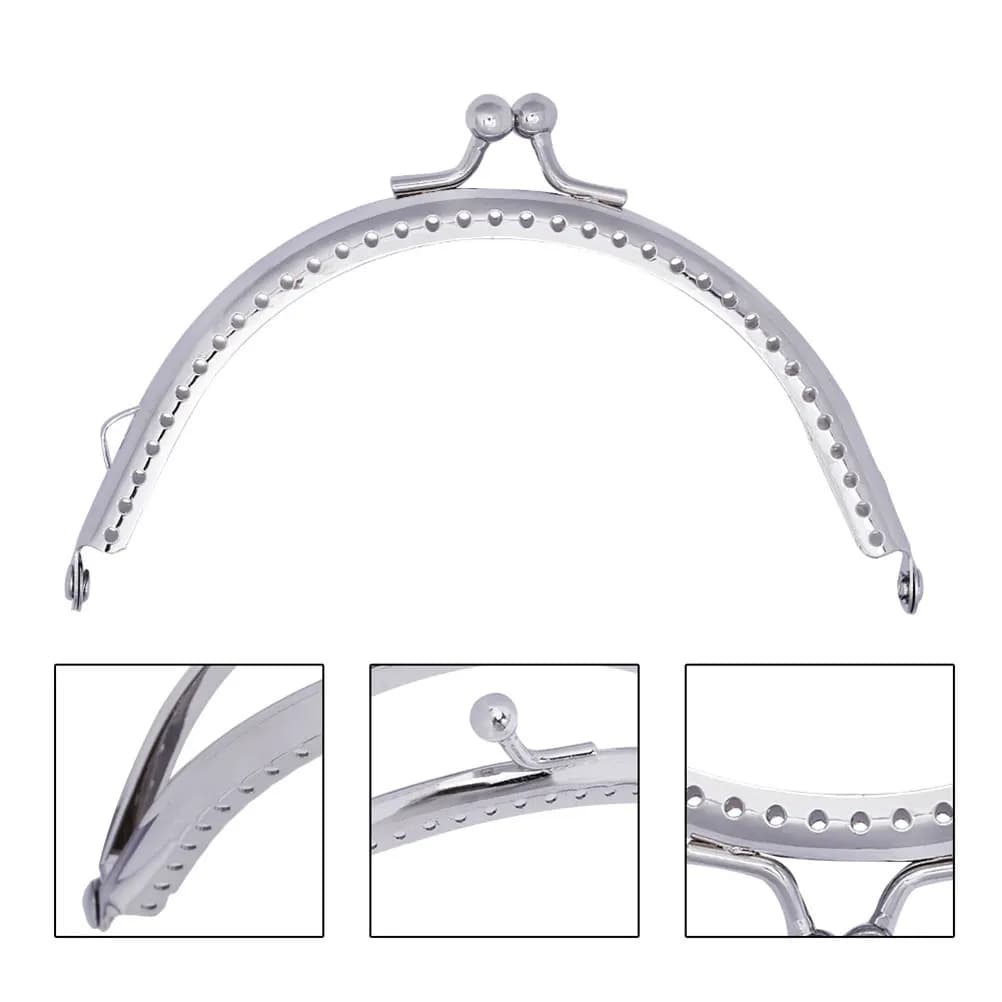 Cornice per Borsa in Metallo a Forma di Arco Semicircolare da 6,5 cm con Superficie Lucida, Resistente alla Ruggine, Chiusura con Perline Argentate per Borse Fai-da-Te e Pochette