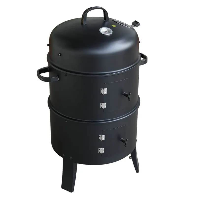 Griglia Affumicatore Verticale a Carbone, Barbecue Resistente con Termometro Integrato, Griglia e Affumicatore 3 in 1, per Barbecue all'Aperto