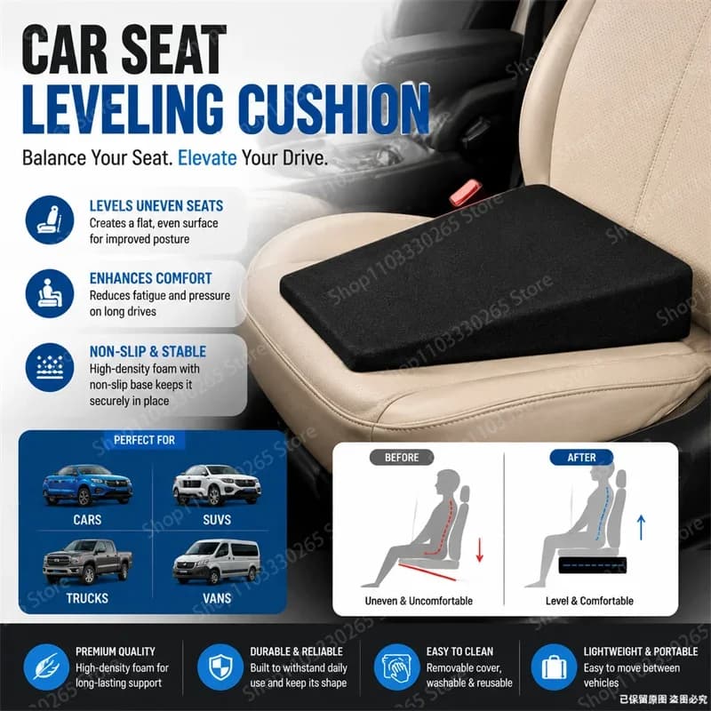 Universal Auto Seat Elevator Cushion Level Uneven Car Seat Washable Cover Reduce Pressure Long Drive Comfort Pad
