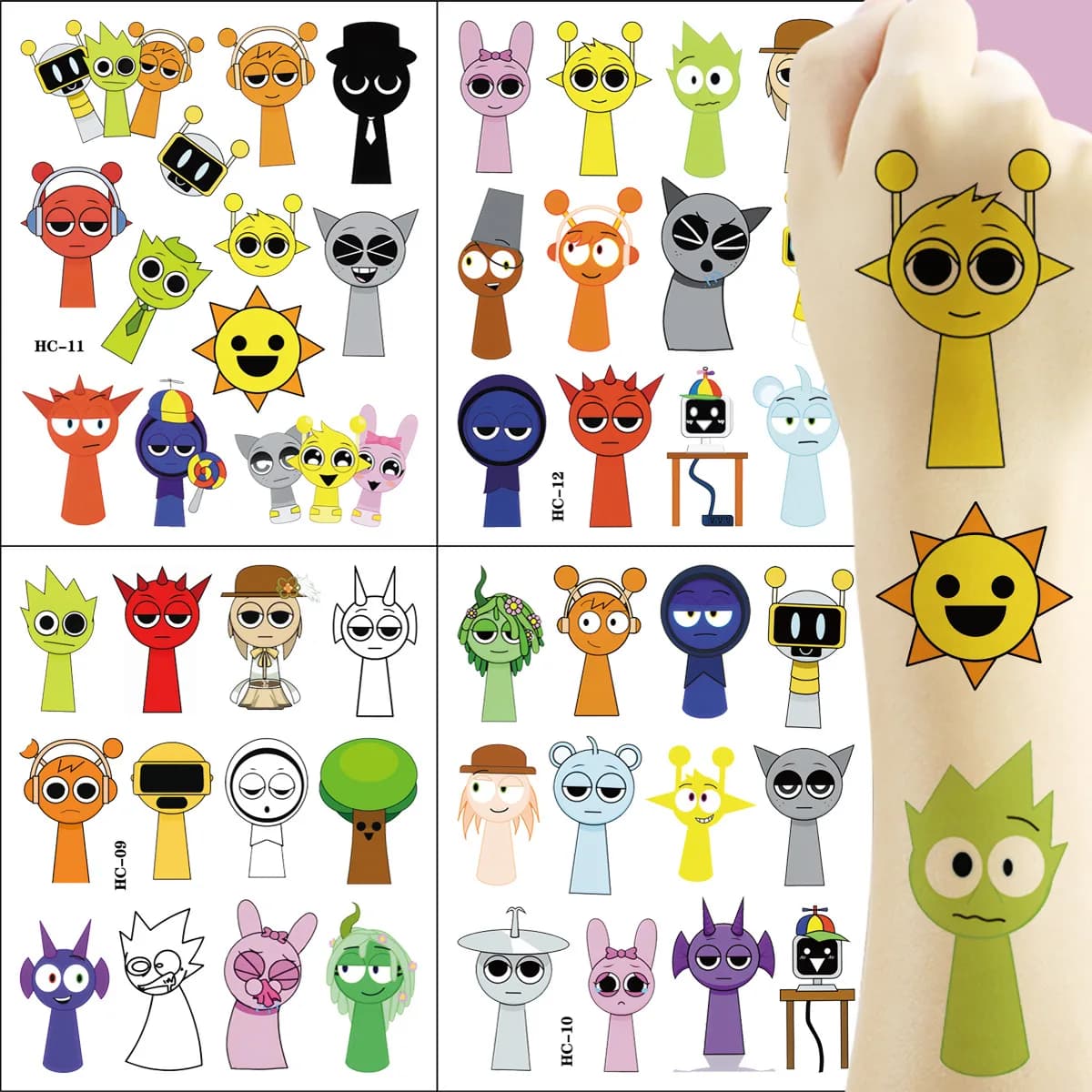 Sprunki Series Sticker Waterproof Cute Raddy Arm Temporary Tattoos Cartoon Body Art DIY Decoration Fake Tatoo Birthday Gift