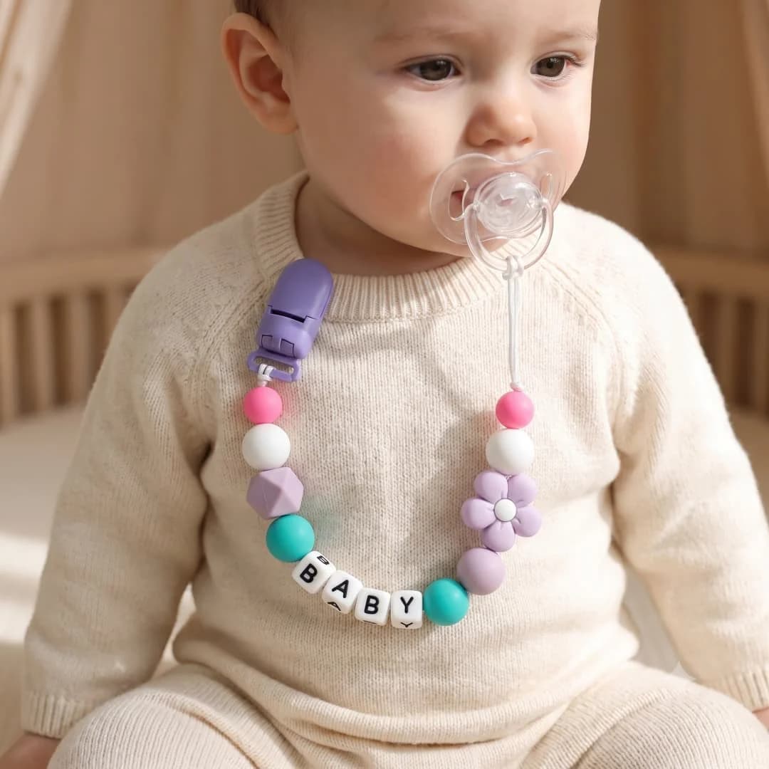 Personalized Pacifier Clip Custom Name Baby Silicone Flower Teether Dummy Holder BPA Free Infant Chew Toy Shower Gift