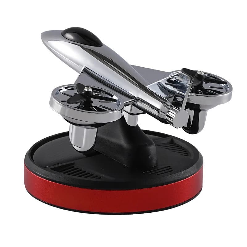 Solar Car Air Freshener Rotating Propeller Aircraft Chrome Silver Red Base Dashboard Perfume Diffuser Interior Accessories Gifts