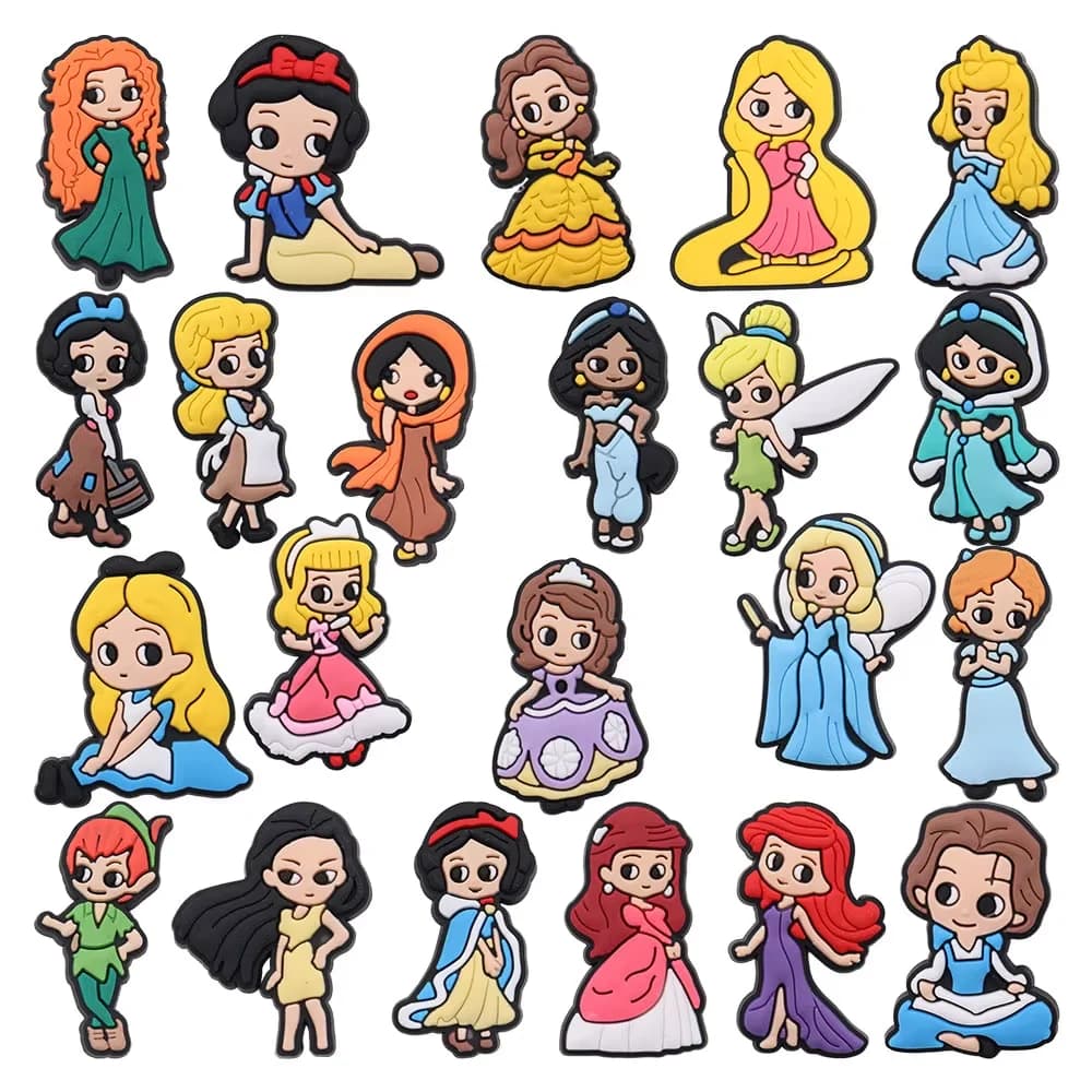 MESUCA 22PCS Princess Series Shoe Charms Set For Clogs Bag Bubble Slides Sandals, PVC Shoe Decorations Beach Bag Accessories