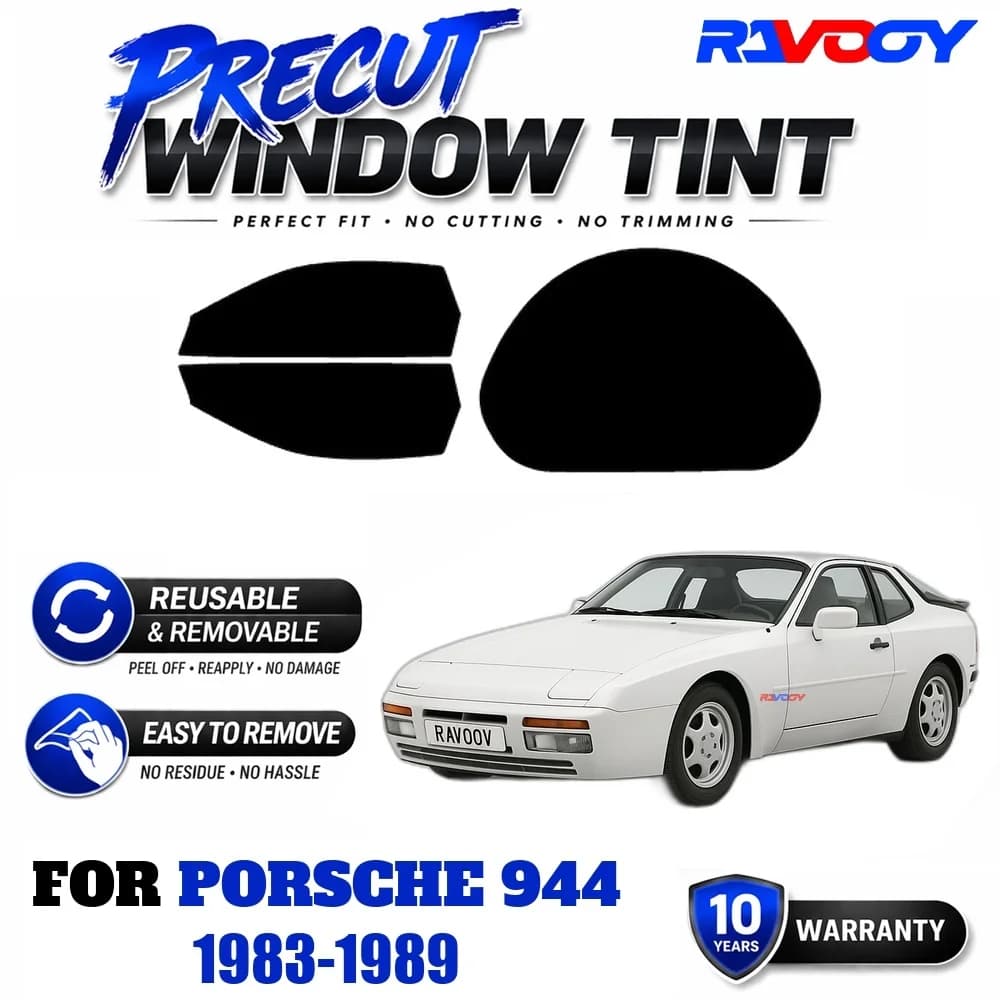 RAVOOY Precut Window Tint, Reusable Removable EPU Film, Custom Fit for Porsche 944 1983-1989, UV Heat Protection
