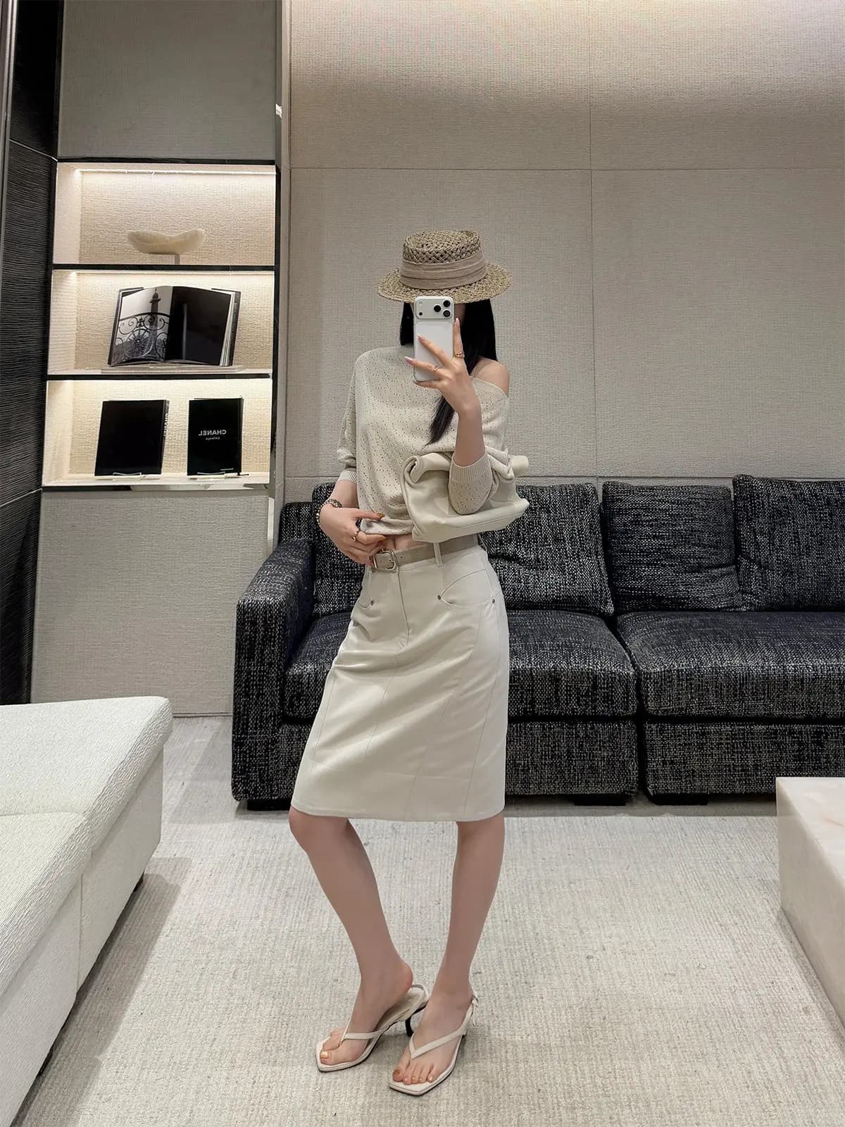 Gonna a vita alta elegante e raffinata, modello ad A, da donna, snellente, con design a drappeggio e spacco posteriore, in cotone e lyocell