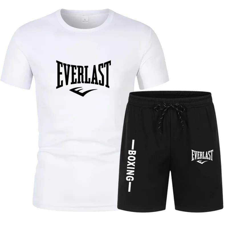 T-shirt estiva Set da uomo EVERLAST Stampa T-shirt da uomo Manica corta + Pantaloncini Set da 2 pezzi Tuta da uomo sportiva da spiaggia casual oversize