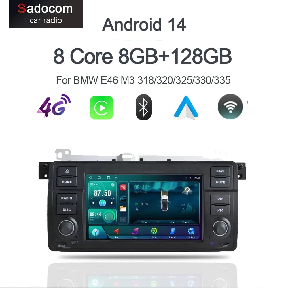Carplay DSP IPS Android 14.0 8GB +256GB 8Core Multimedia Player GPS RDS Radio Bluetooth Wifi For BMW E46 M3 318/320/325/330/335