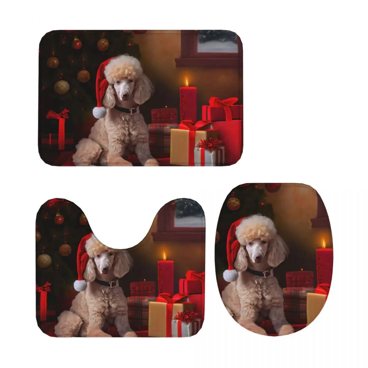 Barboncino Simpatico cane da compagnia Tappetino da bagno in 3 pezzi Set da bagno Copriwater Decorazioni per la casa Tappeto antiscivolo