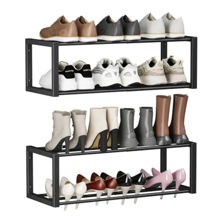 Organizzatore per Scarpe da Appendere, Set di 2 Portascarpe da Parete per 12 Paia, Portascarpe da Parete in Metallo Salvaspazio, Portascarpe Sospeso