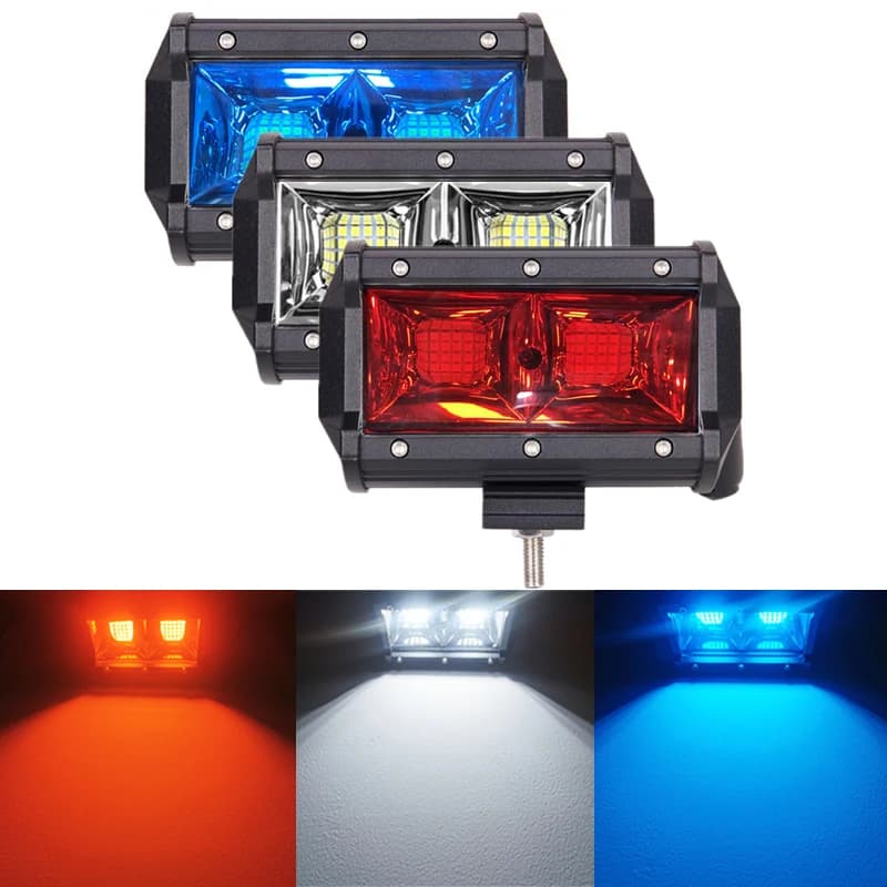 Flash stroboscopico 5 pollici 96W 54W luce di lavoro LED Bar avvertimento guida fendinebbia per fuoristrada 4x4 JEEP ATV camion bianco rosso blu DC12V 24V