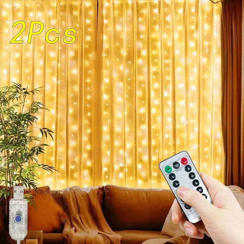 Luci a tenda LED alimentate tramite USB con 8 modalità di illuminazione, decorazioni per Ramadan Eid Mubarak per la casa