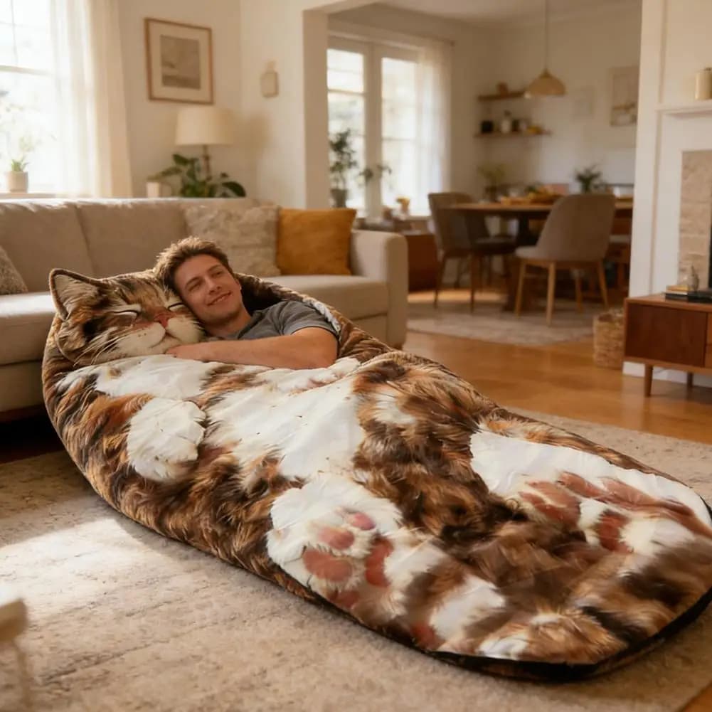 Full body cats sleeping bag, nice, oversized, in soft sweaty fabric, with cotton padded head support, ideal for rest, game and relaxation