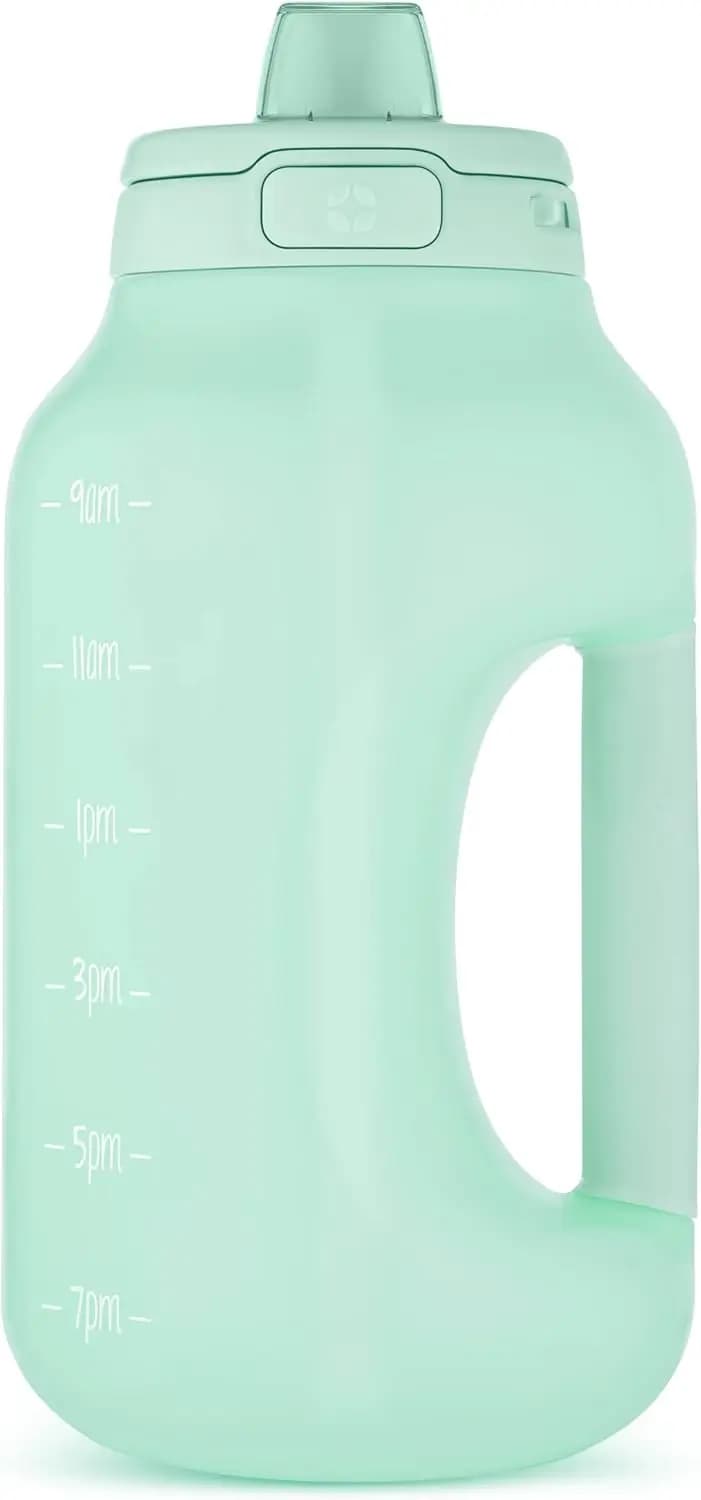 Bottiglia d'Acqua da 64oz (Mezzo Gallone) con Indicatori di Tempo Motivazionali, Coperchio Antigoccia, Bottiglia in Plastica Riutilizzabile con Cannuccia e Manico Bloccabile