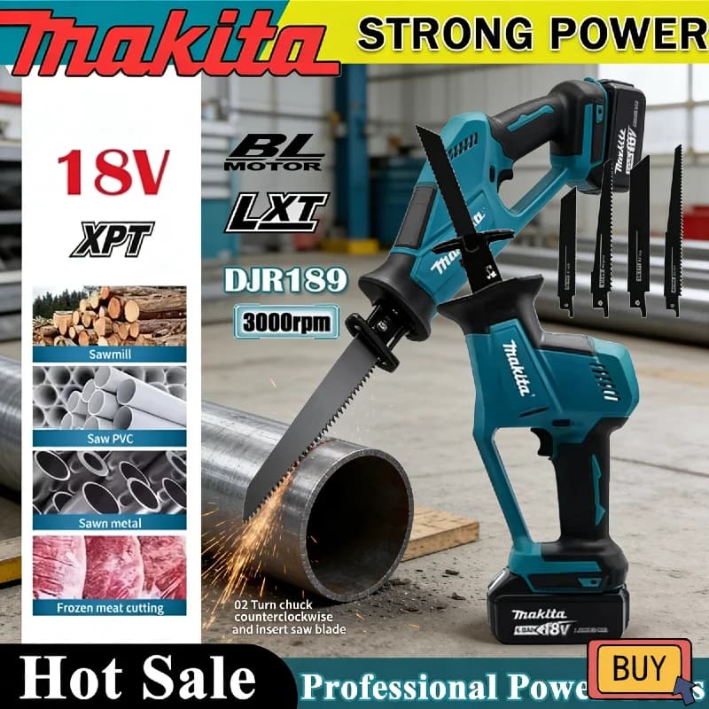 Makita DJR189 portable electric saber saw for wood and metal cutting, brushless, 18V/20V