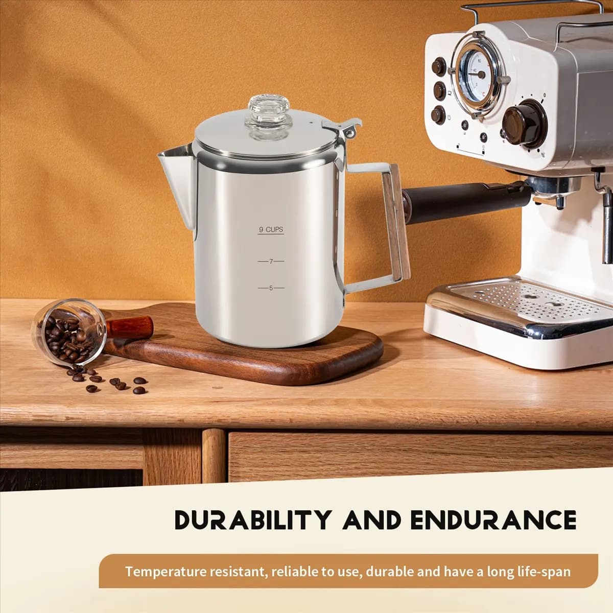 HITL Coffee Percolators Stovetop for Camping, Percolator Coffee Pot Stainless Steel Coffee Maker Camping Outdoors Home 9 Cup