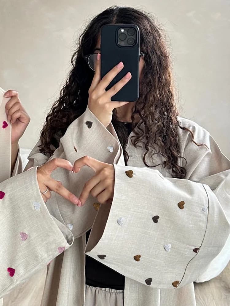 Love Heart Embroidery Abaya Muslim for Women Eid Dress Morocco Ramadan Lace-up Abaya Caftano Islam Cardigan Dubai Arab Long Dress