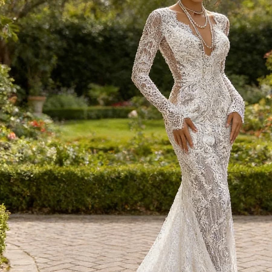 Stylish Bride Dresses in Mermaid with V Neckline No Sleeves or Sleeves
