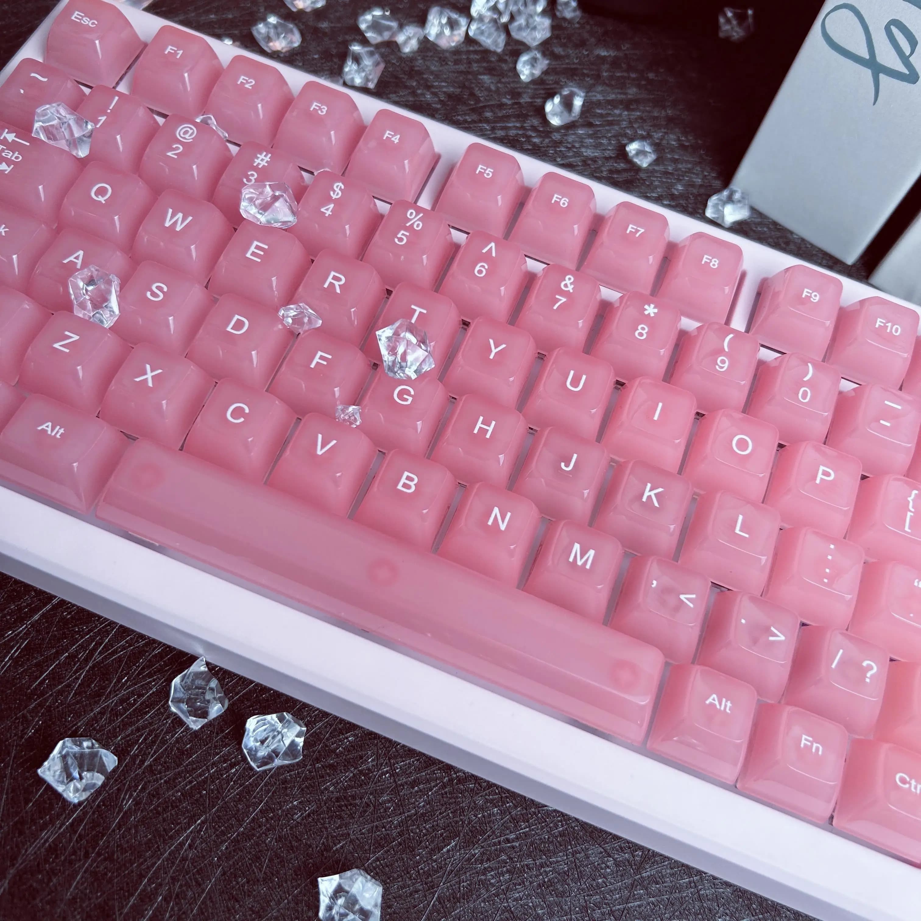 Set di copritasti in giada rosa ghiaccio 115 tasti Profilo MDA Materiale PC Nebbia Copritasti in gelatina trasparente per tastiera meccanica fai da te Regali per ragazze