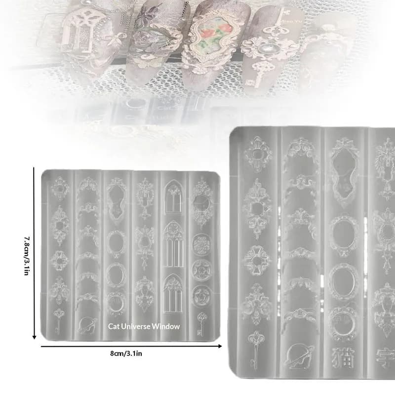 1PCS 3D Silicone Nail Art Mold European Style Retro Patterns Candlestick Candle Design Decor DIY Transparent Manicure Template