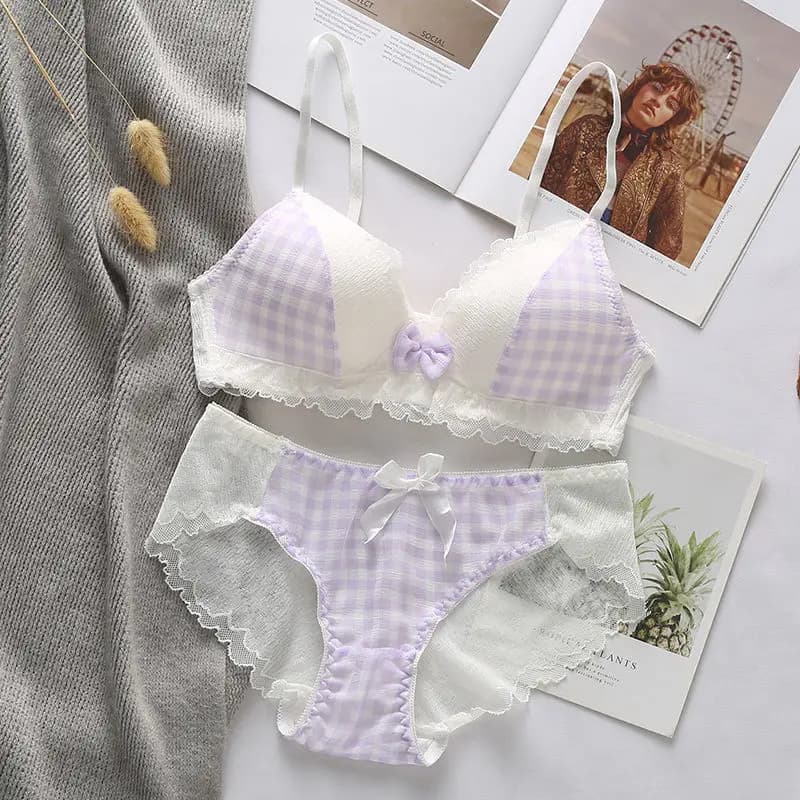 Korean Cute Bra Set for Women Summer Thin Section Gathers Small Breasts Underwear Without Steel Ring Comfortable Sexy Bra Set