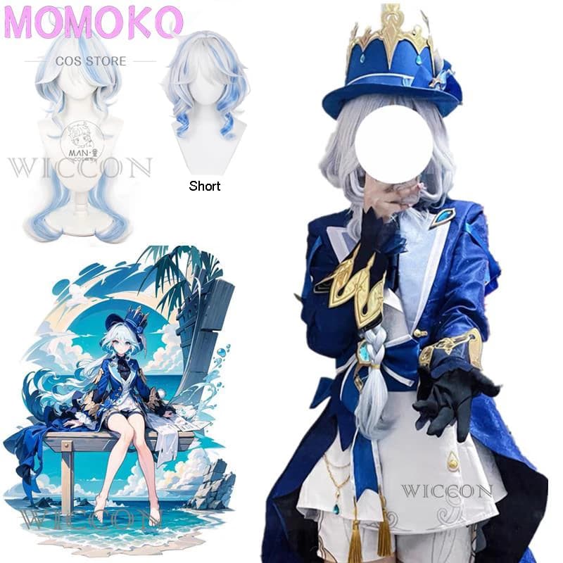 Focalors Costume Cosplay Furina Parrucca Gioco Genshin Impact Fontaine Dio della Giustizia Blu Uniforme Cappello di Visione Hydro Bracciale Ousia Set