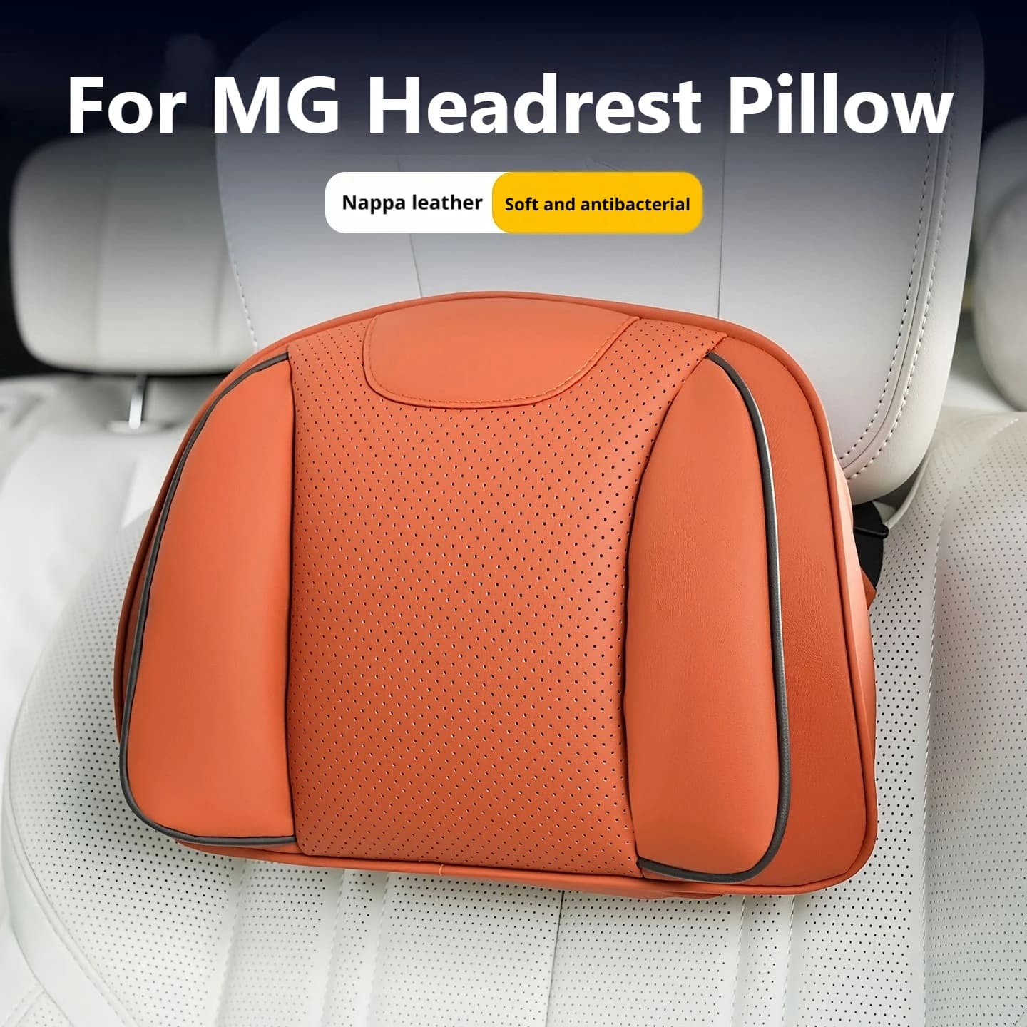 For MG Car Headrest Pillow Lumbar Pillow Luxury Nappa Leather Fit MG4 EV MG5 MG7 MG HS MG ZS MG Hector MG Cyberster MG ES5