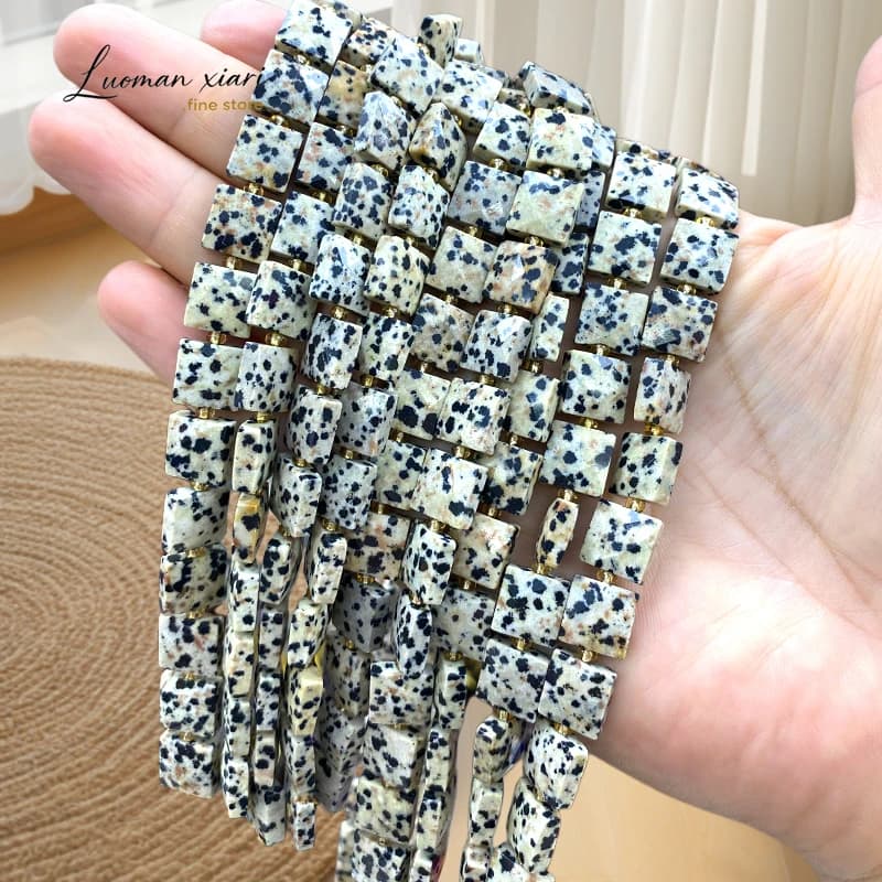 9-10mm Flat Square Natural Stone Black Spotted Jasper Spacer Beads for Jewelry Making Diy Earrings Bracelets Charms Accessories